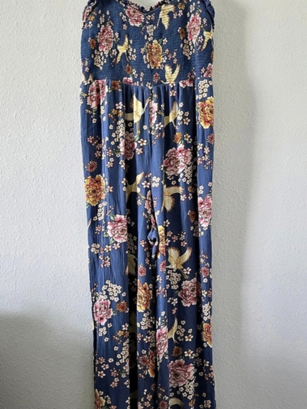 Derek Heart Floral Jumpsuit in Blue